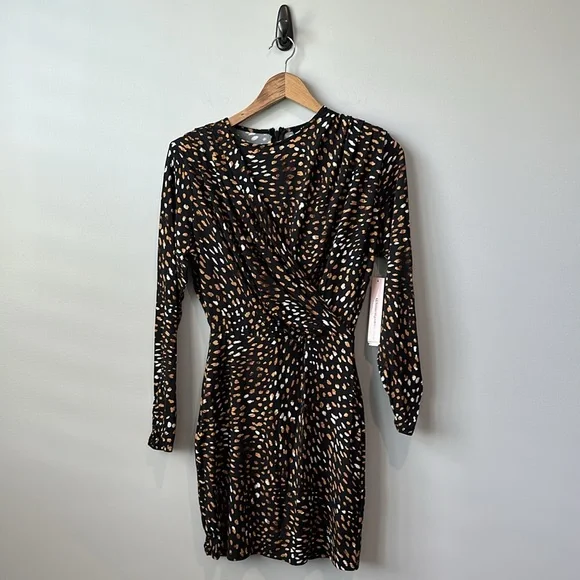 NWT Aqua Animal Print Wrap Long Sleeve Mini Dress S - Picture 2 of 11